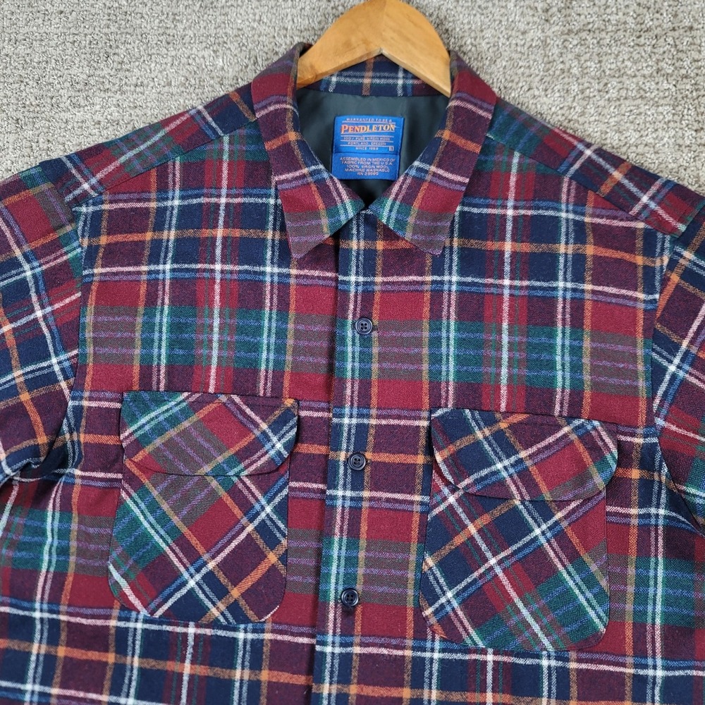 Pendleton Board Shirt Wool Flannel Plaid Shirt Button Flap Pocket Mens Large‎